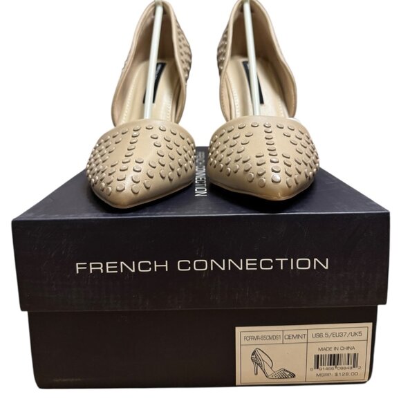 NEW French Connection Studded Pointed Toe D’Orsay Heels 6.5 Nude Cement Vegan - Picture 9 of 11